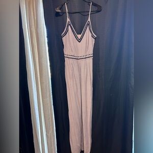 Striped Jumpsuit with Navy Embroidery - Size Large